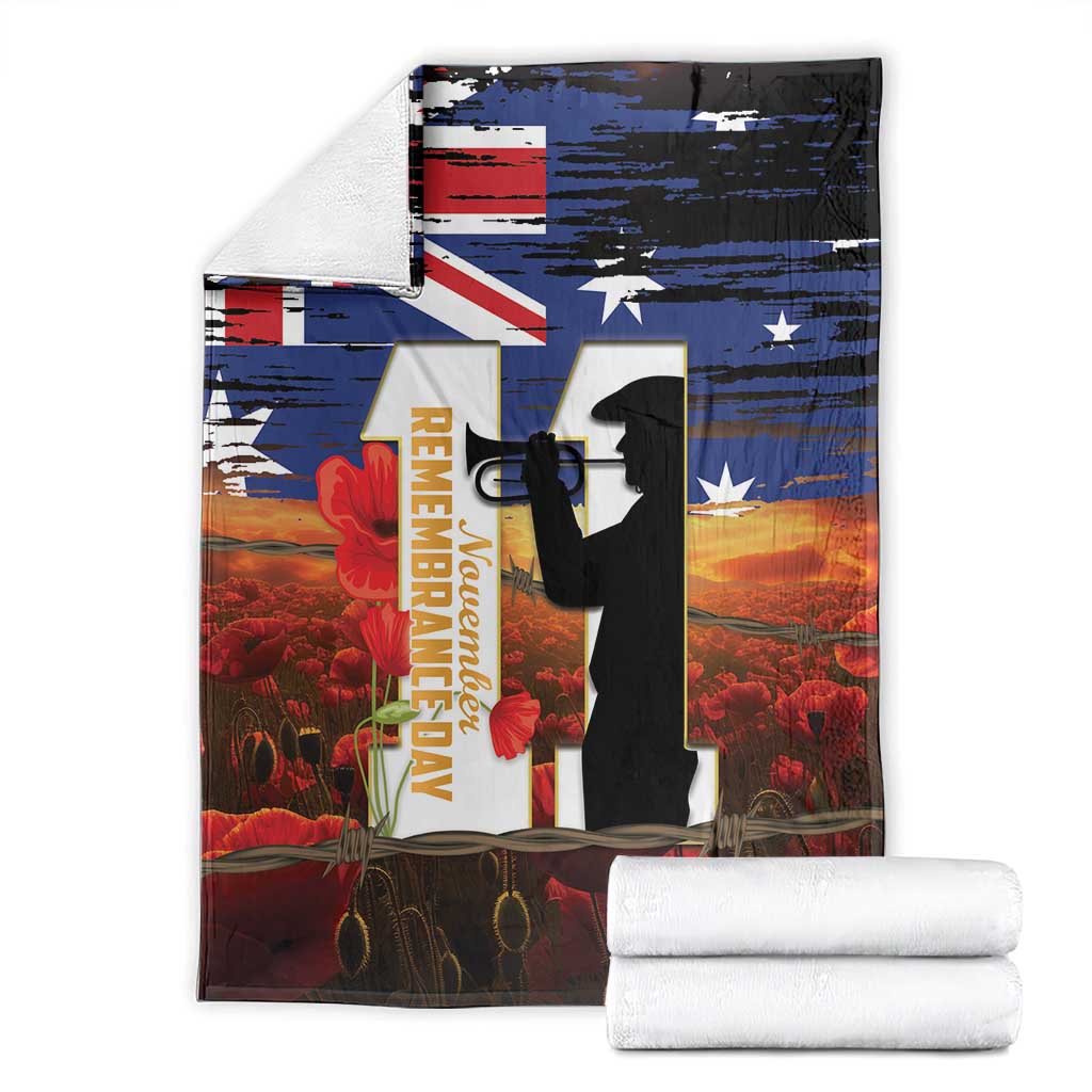 Australia Rememberance Day Blanket 11 November Poppy Field With Last Post