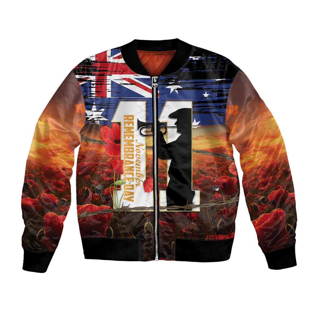 Australia Rememberance Day Bomber Jacket 11 November Poppy Field With Last Post
