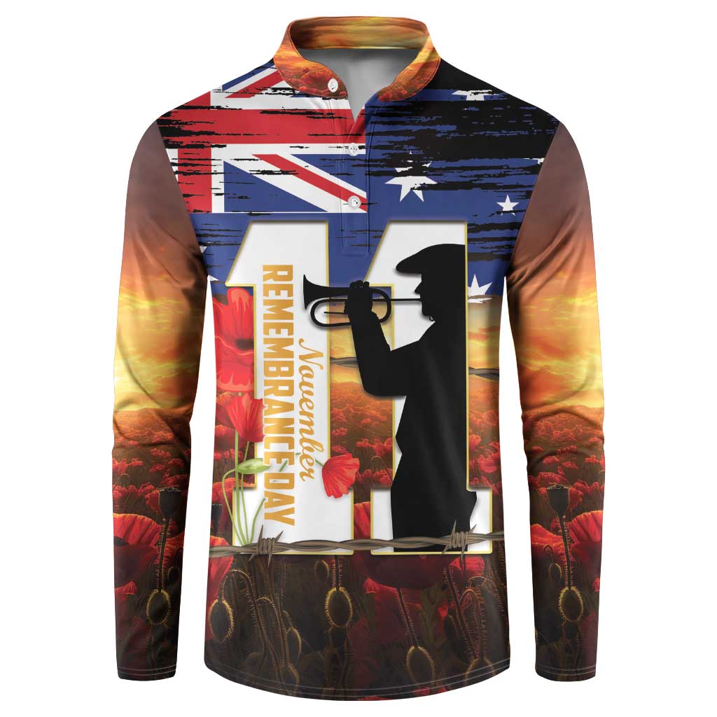 Australia Rememberance Day Button Sweatshirt 11 November Poppy Field With Last Post