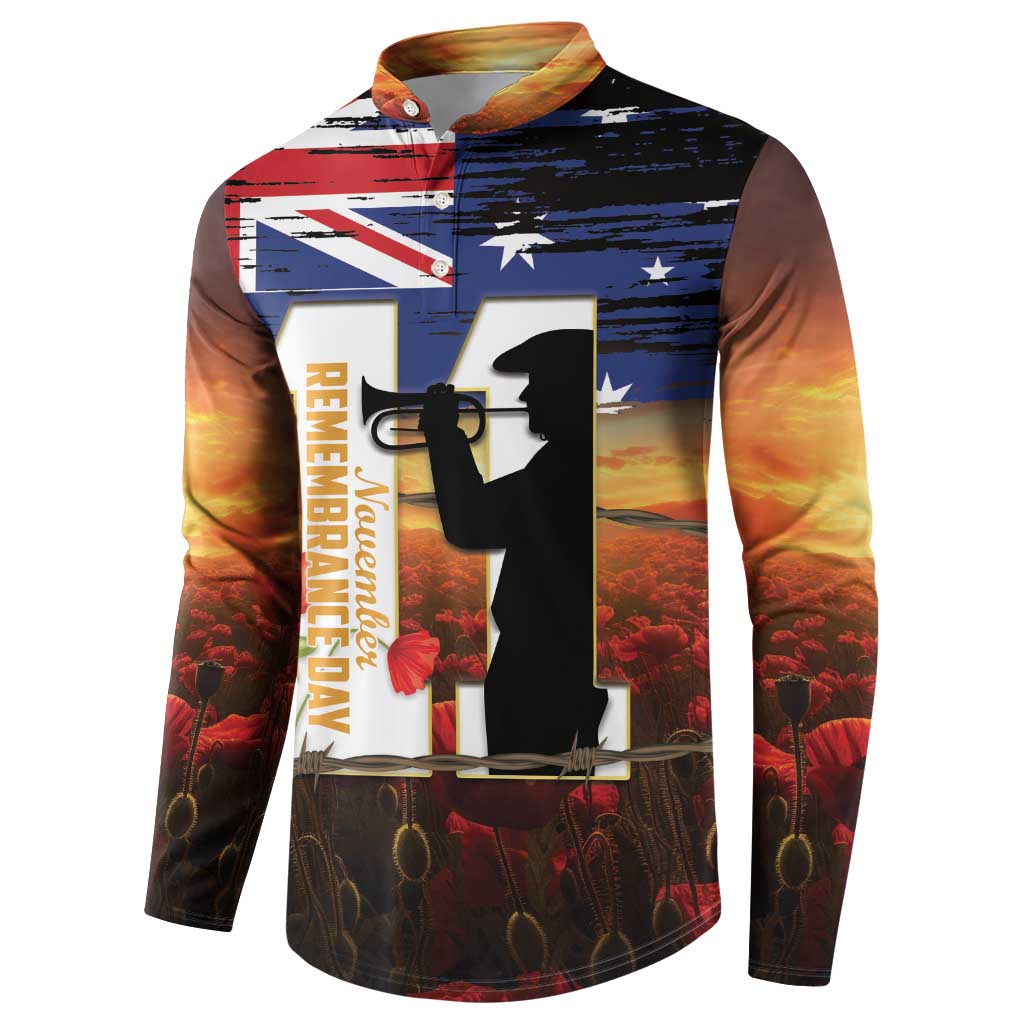 Australia Rememberance Day Button Sweatshirt 11 November Poppy Field With Last Post