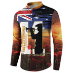 Australia Rememberance Day Button Sweatshirt 11 November Poppy Field With Last Post