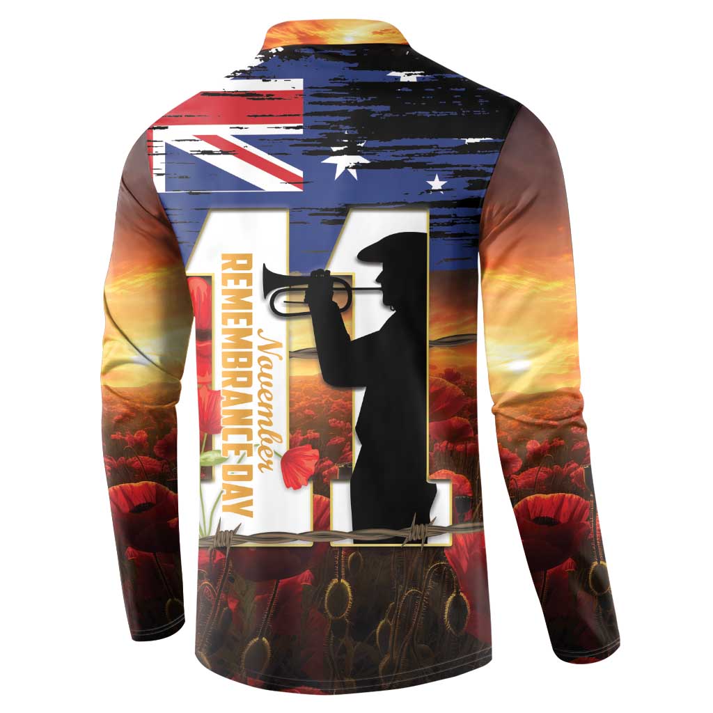 Australia Rememberance Day Button Sweatshirt 11 November Poppy Field With Last Post