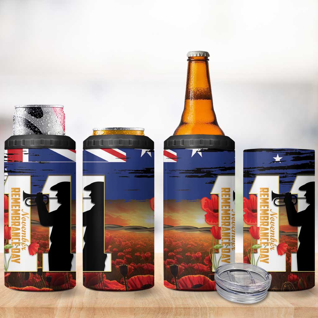 Australia Rememberance Day 4 in 1 Can Cooler Tumbler 11 November Poppy Field With Last Post
