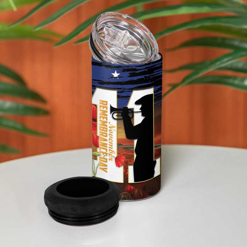 Australia Rememberance Day 4 in 1 Can Cooler Tumbler 11 November Poppy Field With Last Post