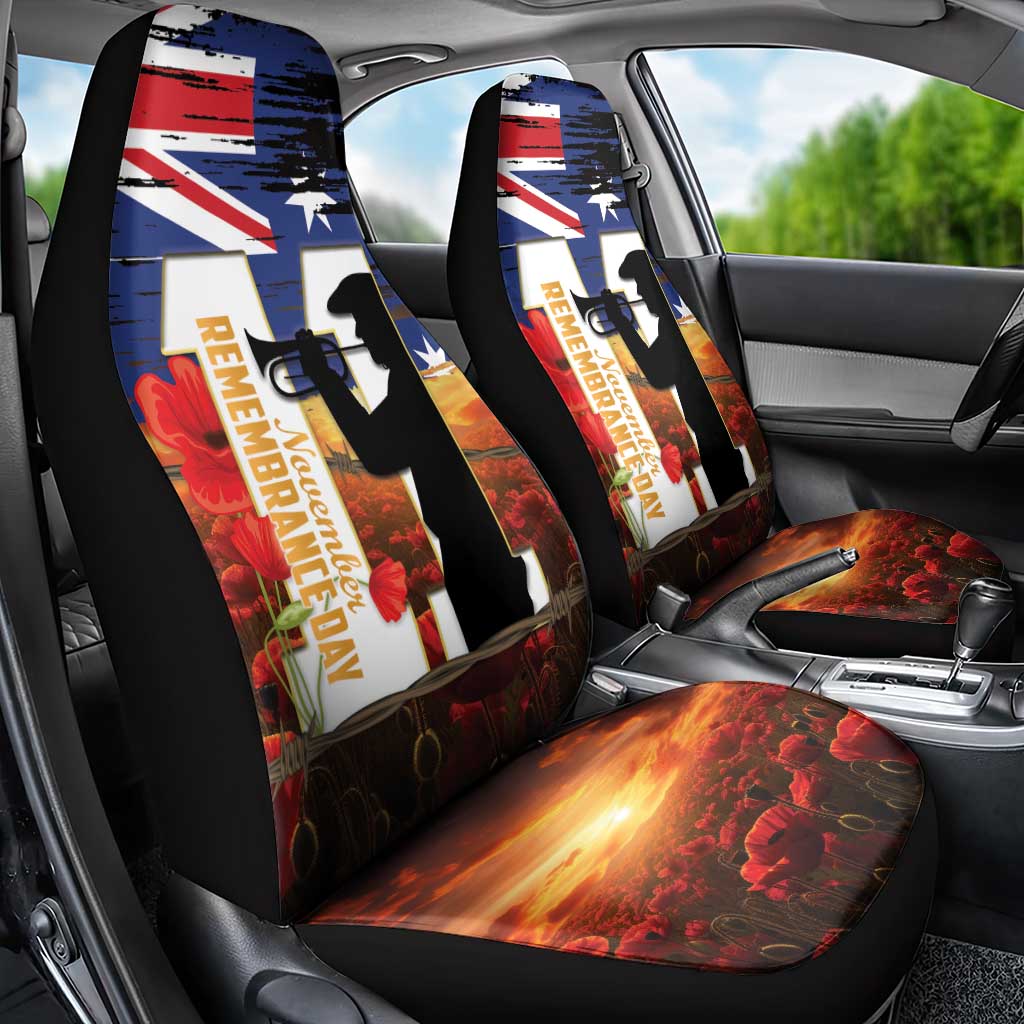 Australia Rememberance Day Car Seat Cover 11 November Poppy Field With Last Post