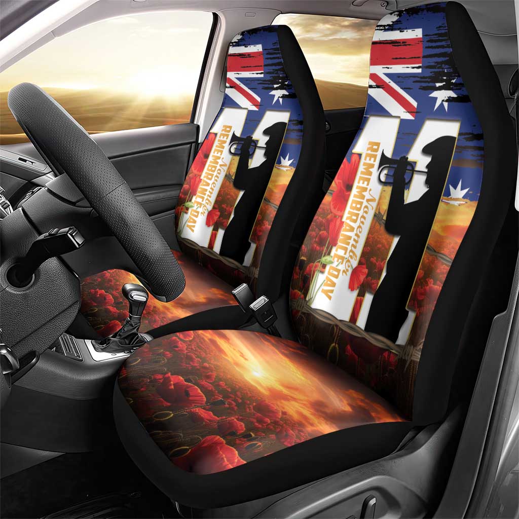 Australia Rememberance Day Car Seat Cover 11 November Poppy Field With Last Post