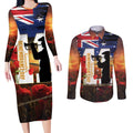 Australia Rememberance Day Couples Matching Long Sleeve Bodycon Dress and Long Sleeve Button Shirt 11 November Poppy Field With Last Post