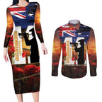 Australia Rememberance Day Couples Matching Long Sleeve Bodycon Dress and Long Sleeve Button Shirt 11 November Poppy Field With Last Post