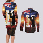 Australia Rememberance Day Couples Matching Long Sleeve Bodycon Dress and Long Sleeve Button Shirt 11 November Poppy Field With Last Post