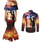 Australia Rememberance Day Couples Matching Mermaid Dress and Long Sleeve Button Shirt 11 November Poppy Field With Last Post