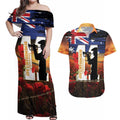 Australia Rememberance Day Couples Matching Off Shoulder Maxi Dress and Hawaiian Shirt 11 November Poppy Field With Last Post