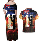 Australia Rememberance Day Couples Matching Off Shoulder Maxi Dress and Hawaiian Shirt 11 November Poppy Field With Last Post