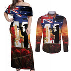 Australia Rememberance Day Couples Matching Off Shoulder Maxi Dress and Long Sleeve Button Shirt 11 November Poppy Field With Last Post