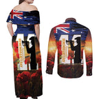 Australia Rememberance Day Couples Matching Off Shoulder Maxi Dress and Long Sleeve Button Shirt 11 November Poppy Field With Last Post
