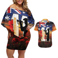 Australia Rememberance Day Couples Matching Off Shoulder Short Dress and Hawaiian Shirt 11 November Poppy Field With Last Post