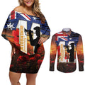 Australia Rememberance Day Couples Matching Off Shoulder Short Dress and Long Sleeve Button Shirt 11 November Poppy Field With Last Post