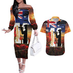 Australia Rememberance Day Couples Matching Off The Shoulder Long Sleeve Dress and Hawaiian Shirt 11 November Poppy Field With Last Post