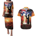 Australia Rememberance Day Couples Matching Puletasi and Hawaiian Shirt 11 November Poppy Field With Last Post
