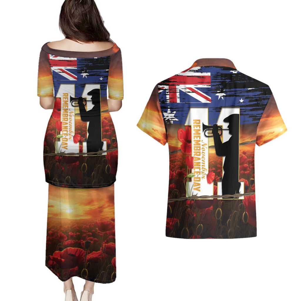 Australia Rememberance Day Couples Matching Puletasi and Hawaiian Shirt 11 November Poppy Field With Last Post