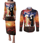 Australia Rememberance Day Couples Matching Puletasi and Long Sleeve Button Shirt 11 November Poppy Field With Last Post
