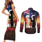 Australia Rememberance Day Couples Matching Short Sleeve Bodycon Dress and Long Sleeve Button Shirt 11 November Poppy Field With Last Post