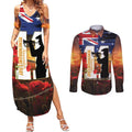 Australia Rememberance Day Couples Matching Summer Maxi Dress and Long Sleeve Button Shirt 11 November Poppy Field With Last Post