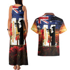 Australia Rememberance Day Couples Matching Tank Maxi Dress and Hawaiian Shirt 11 November Poppy Field With Last Post