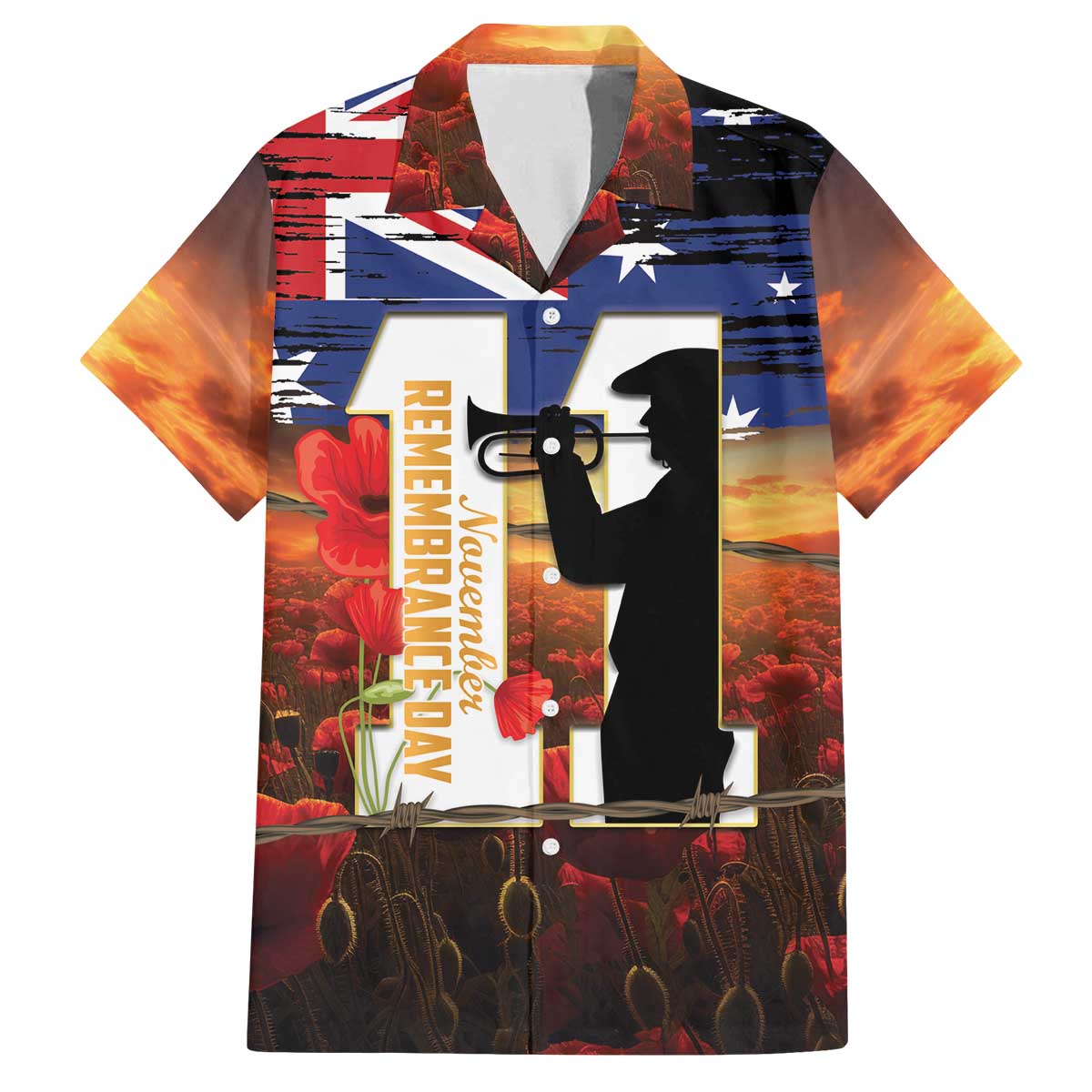 Australia Rememberance Day Family Matching Off The Shoulder Long Sleeve Dress and Hawaiian Shirt 11 November Poppy Field With Last Post