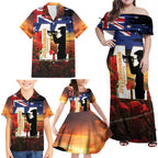 Australia Rememberance Day Family Matching Off Shoulder Maxi Dress and Hawaiian Shirt 11 November Poppy Field With Last Post