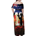 Australia Rememberance Day Family Matching Off Shoulder Maxi Dress and Hawaiian Shirt 11 November Poppy Field With Last Post