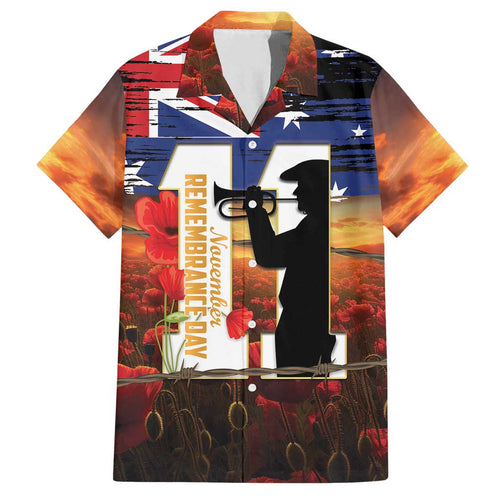 Australia Rememberance Day Family Matching Off Shoulder Short Dress and Hawaiian Shirt 11 November Poppy Field With Last Post