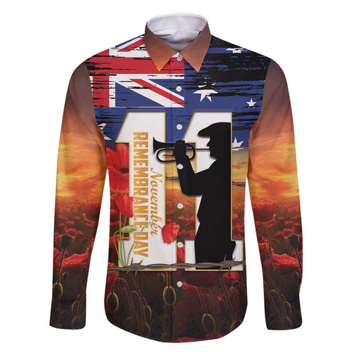 Australia Rememberance Day Family Matching Off Shoulder Short Dress and Hawaiian Shirt 11 November Poppy Field With Last Post