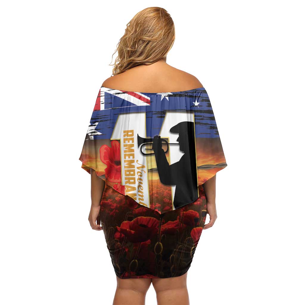 Australia Rememberance Day Family Matching Off Shoulder Short Dress and Hawaiian Shirt 11 November Poppy Field With Last Post