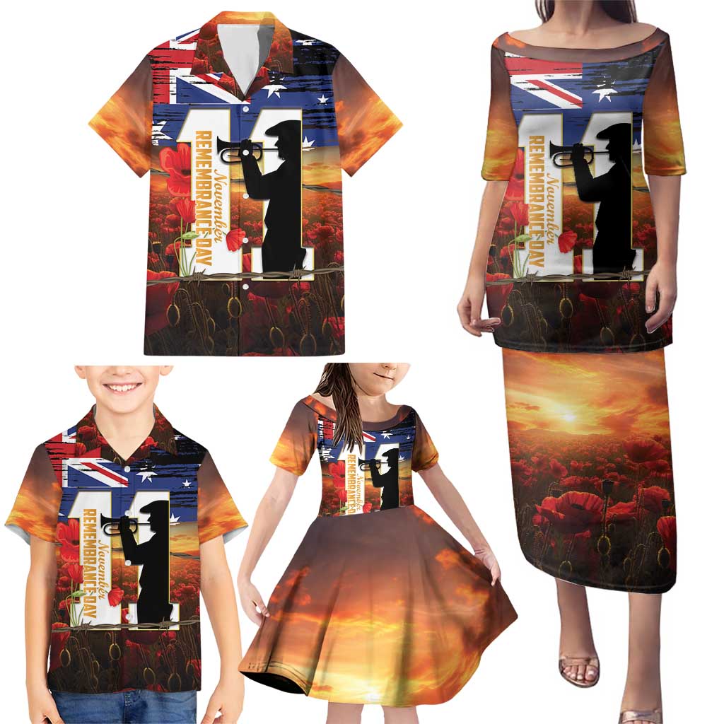Australia Rememberance Day Family Matching Puletasi and Hawaiian Shirt 11 November Poppy Field With Last Post