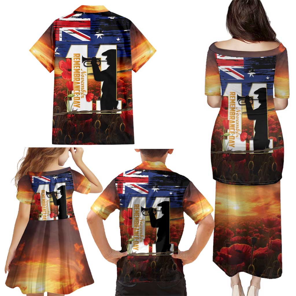 Australia Rememberance Day Family Matching Puletasi and Hawaiian Shirt 11 November Poppy Field With Last Post