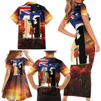 Australia Rememberance Day Family Matching Short Sleeve Bodycon Dress and Hawaiian Shirt 11 November Poppy Field With Last Post