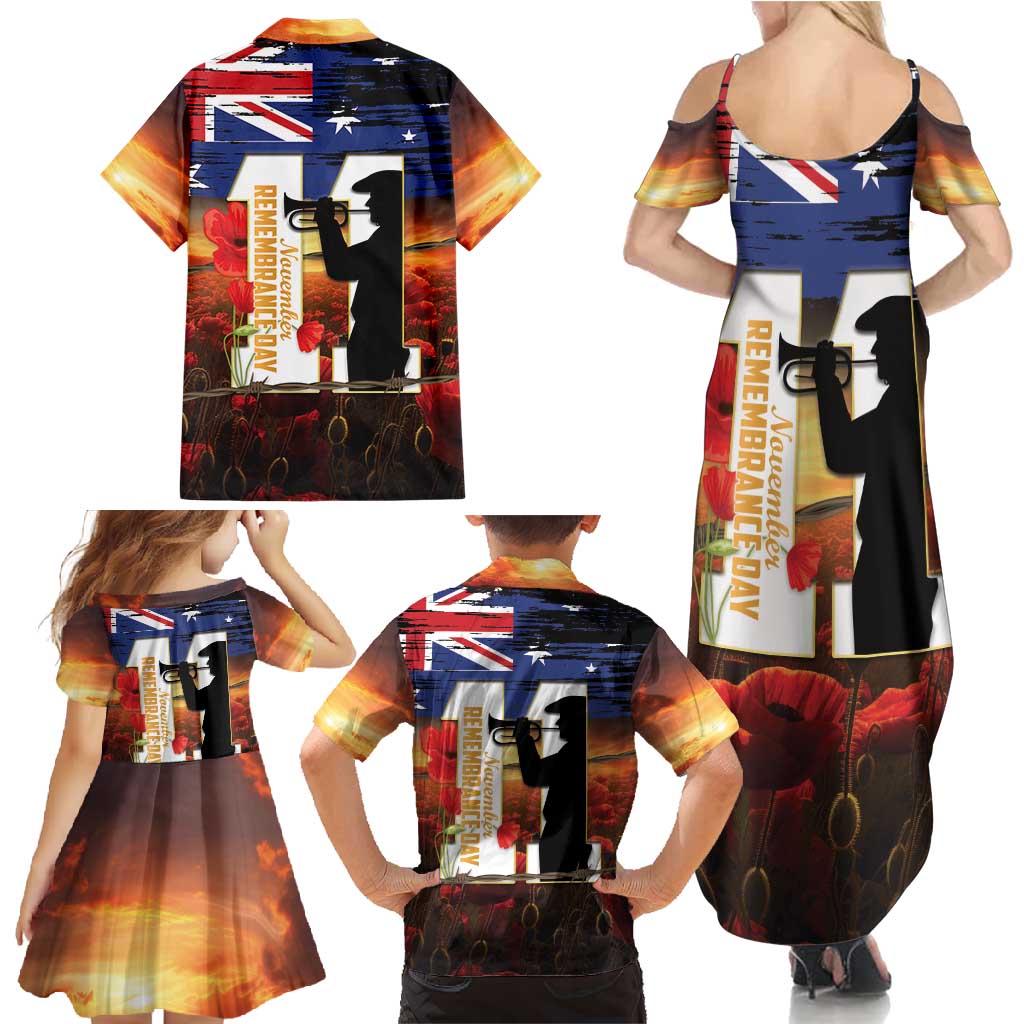 Australia Rememberance Day Family Matching Summer Maxi Dress and Hawaiian Shirt 11 November Poppy Field With Last Post