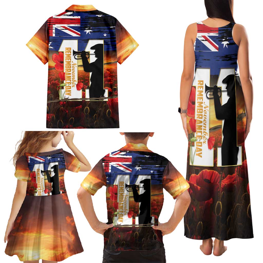 Australia Rememberance Day Family Matching Tank Maxi Dress and Hawaiian Shirt 11 November Poppy Field With Last Post