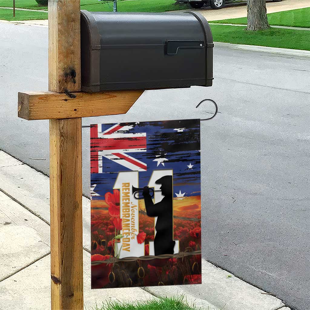 Australia Rememberance Day Garden Flag 11 November Poppy Field With Last Post