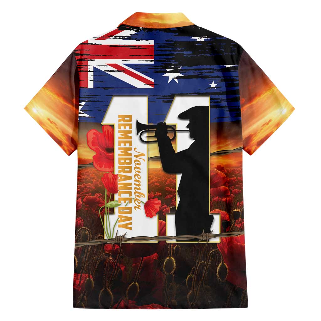 Australia Rememberance Day Hawaiian Shirt 11 November Poppy Field With Last Post