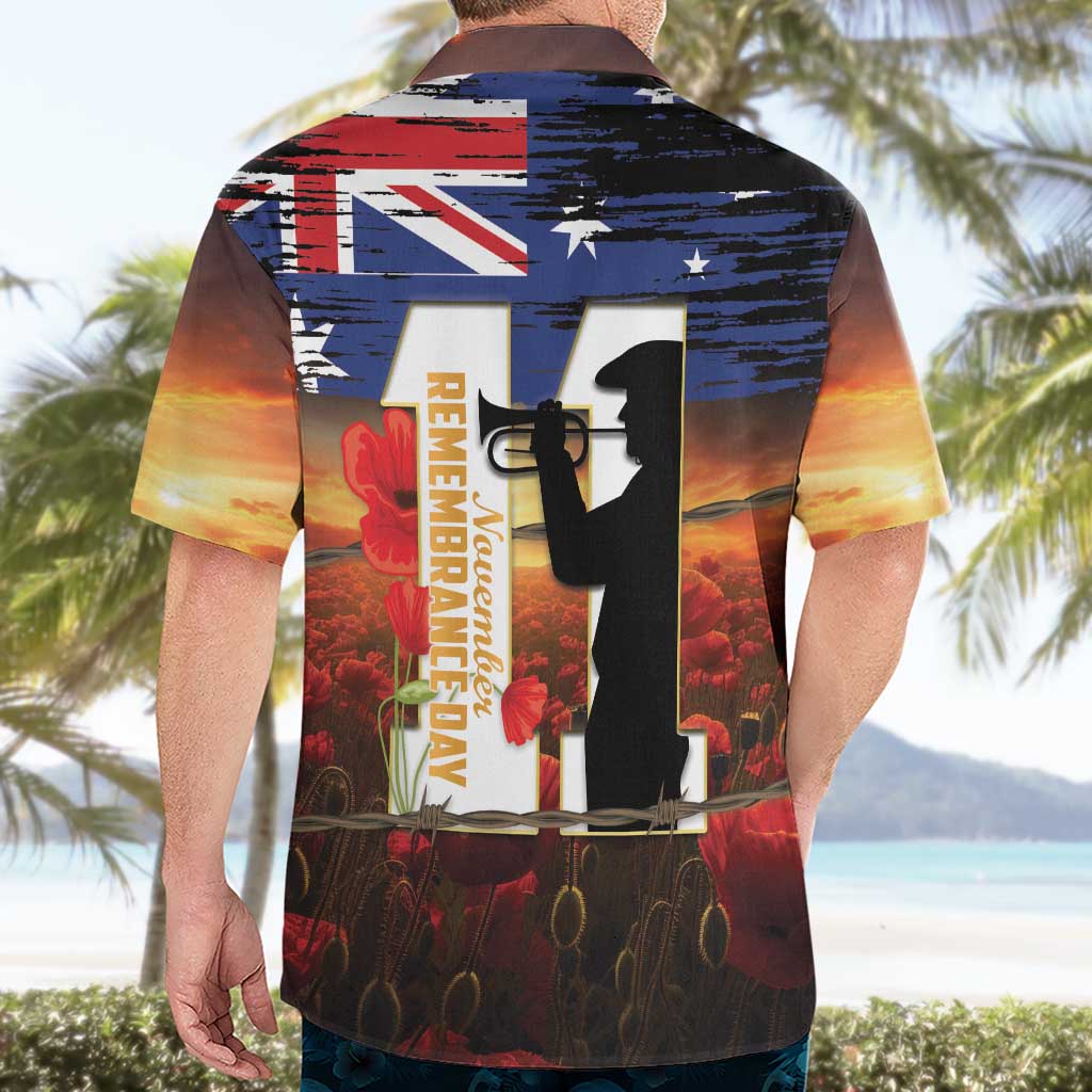 Australia Rememberance Day Hawaiian Shirt 11 November Poppy Field With Last Post