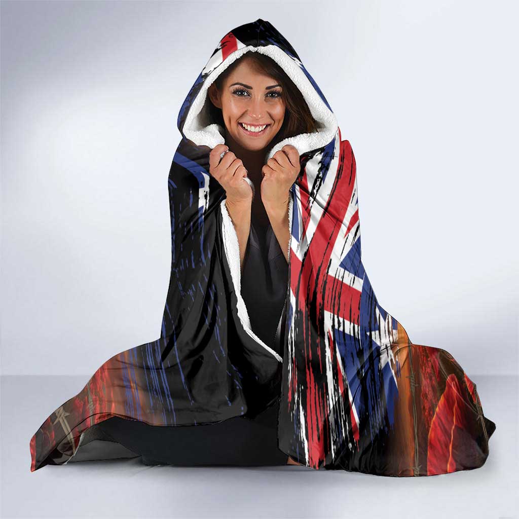 Australia Rememberance Day Hooded Blanket 11 November Poppy Field With Last Post