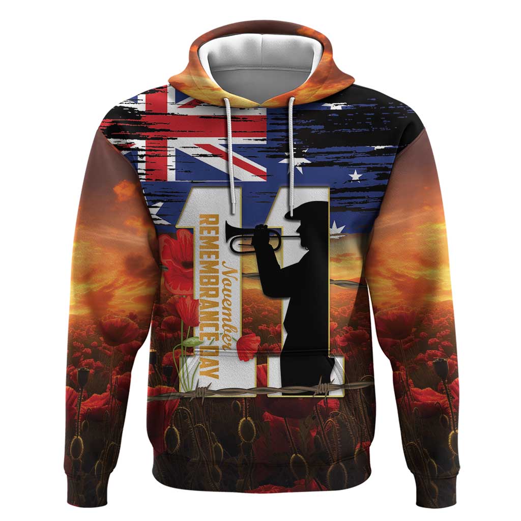 Australia Rememberance Day Hoodie 11 November Poppy Field With Last Post