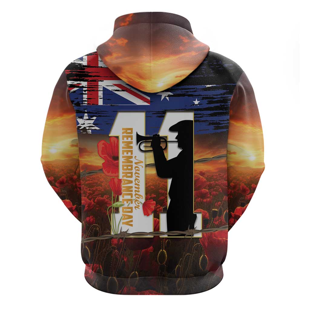 Australia Rememberance Day Hoodie 11 November Poppy Field With Last Post