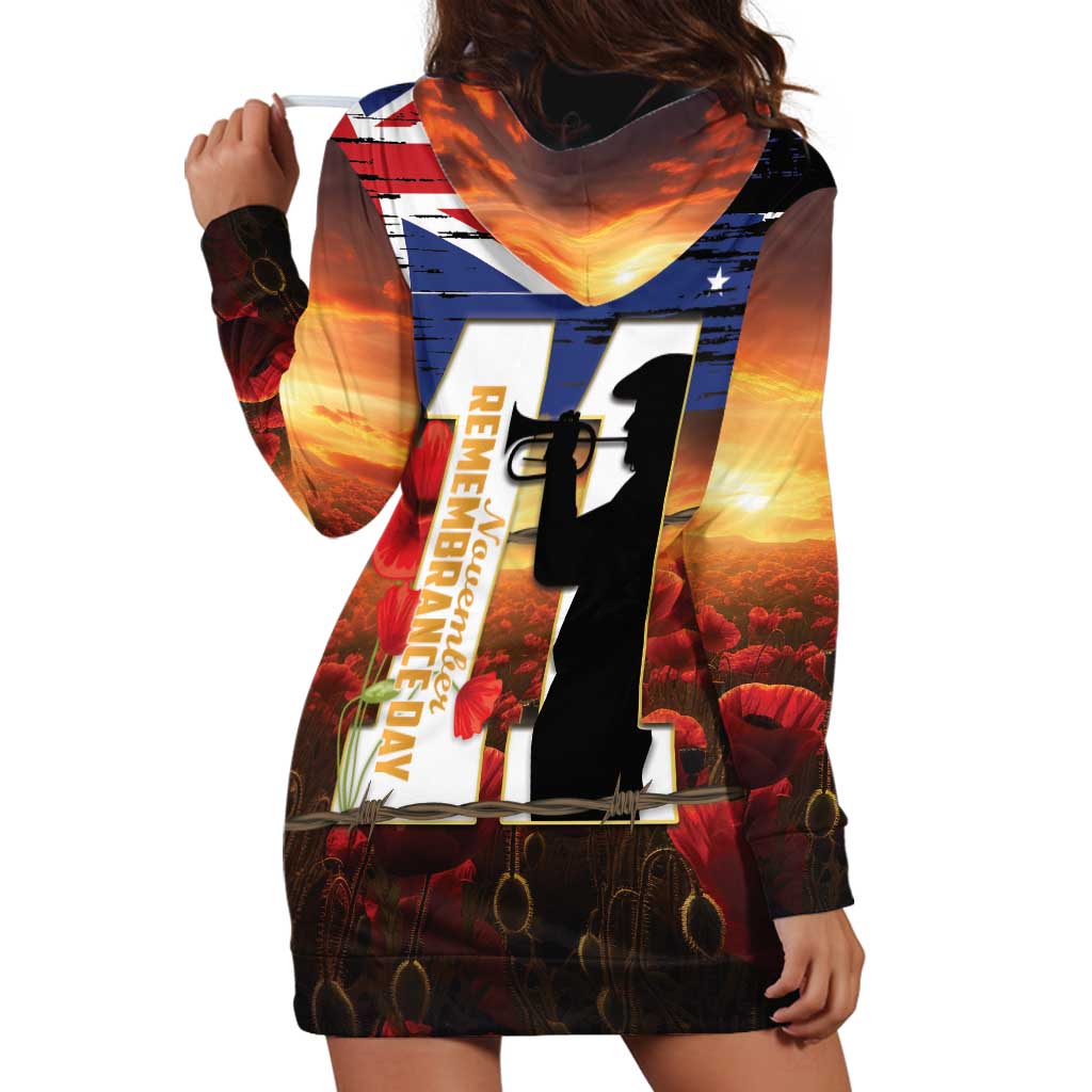 Australia Rememberance Day Hoodie Dress 11 November Poppy Field With Last Post