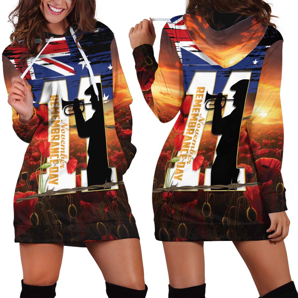Australia Rememberance Day Hoodie Dress 11 November Poppy Field With Last Post
