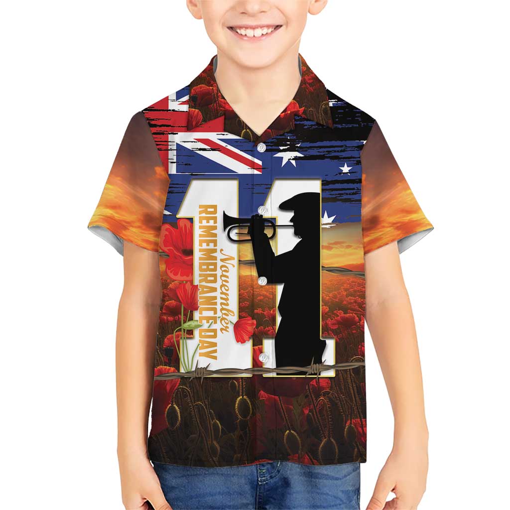 Australia Rememberance Day Kid Hawaiian Shirt 11 November Poppy Field With Last Post