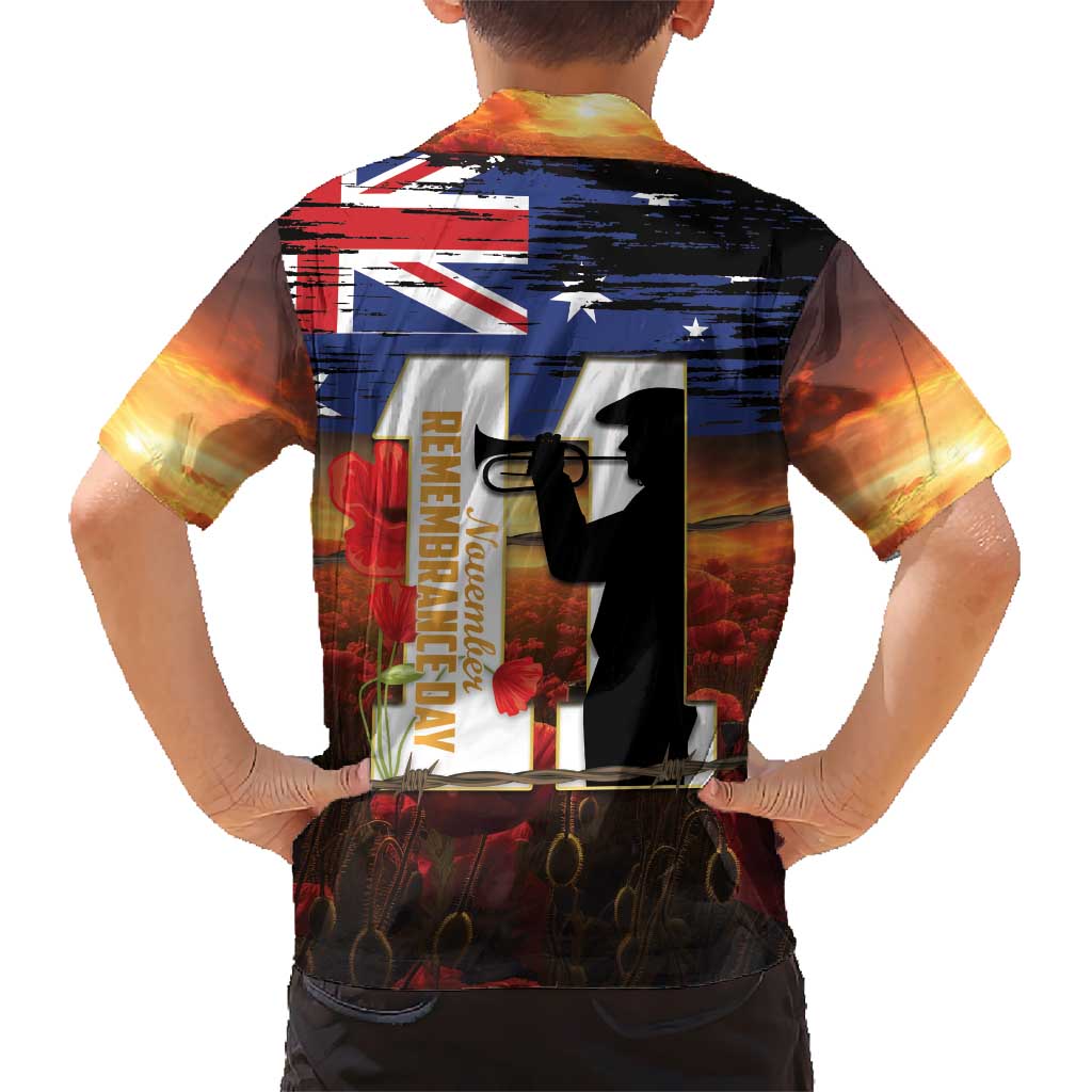 Australia Rememberance Day Kid Hawaiian Shirt 11 November Poppy Field With Last Post