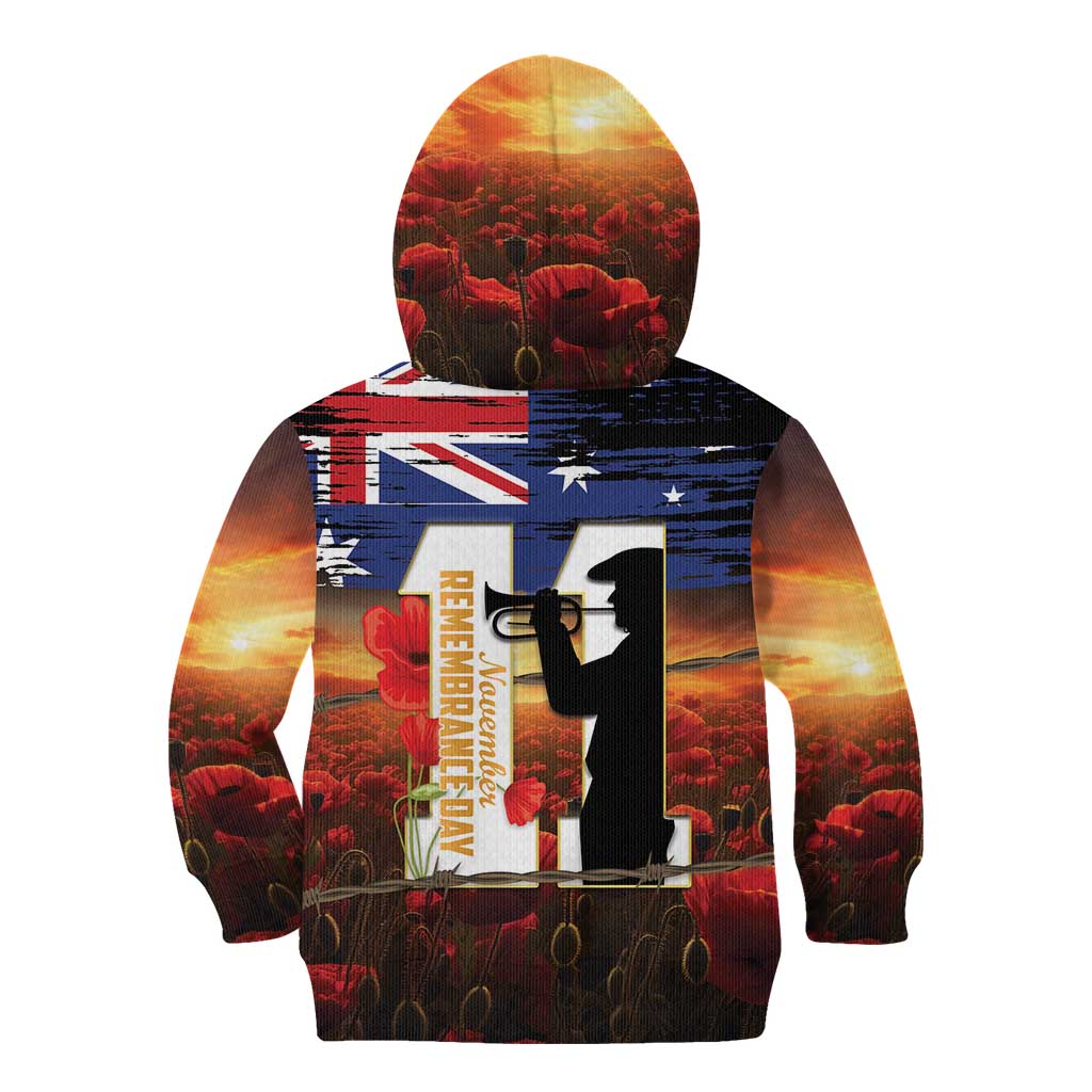Australia Rememberance Day Kid Hoodie 11 November Poppy Field With Last Post