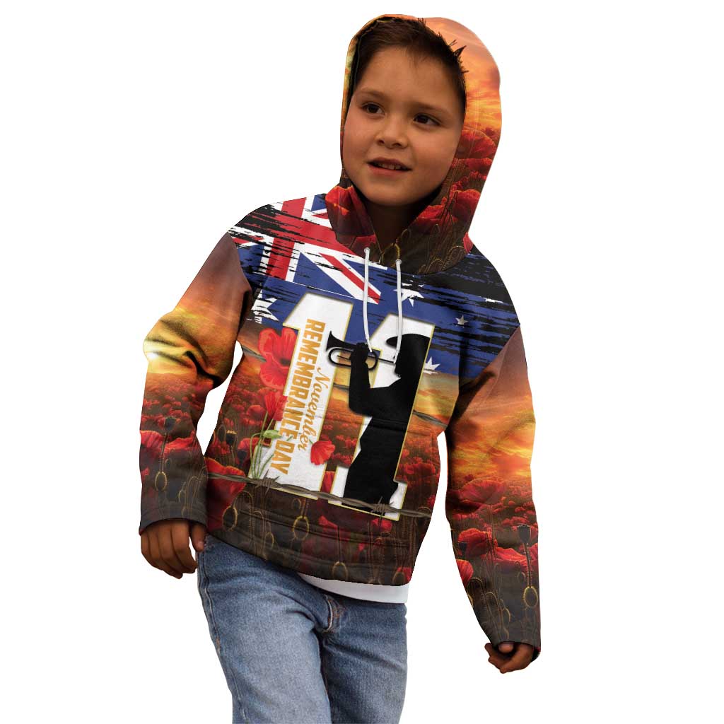 Australia Rememberance Day Kid Hoodie 11 November Poppy Field With Last Post